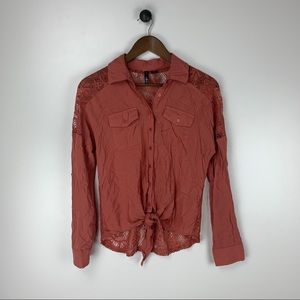 Full tilt women’s size small long sleeve sheer back coral color